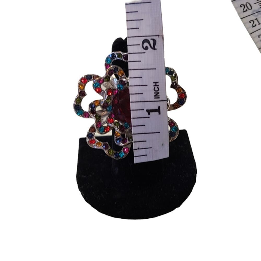 Rhinestone Flower Multicolor Statement Ring, Adju… - image 4